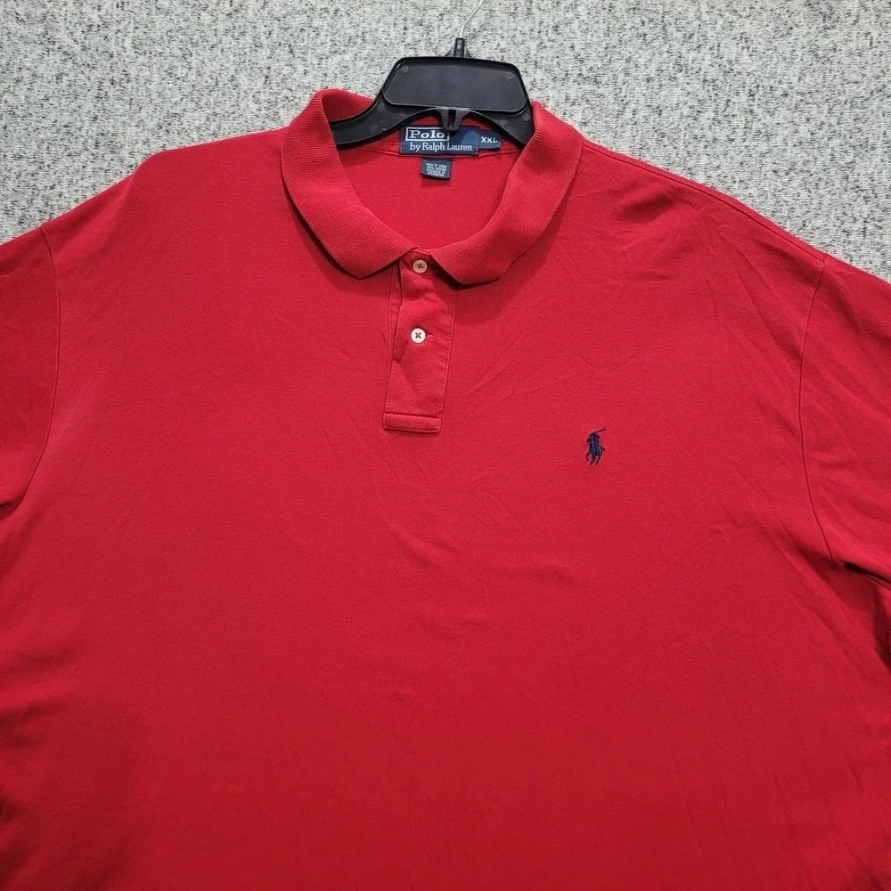 Polo Ralph Lauren Mens XXL Red Short Sleeve Cotton Polo  Navy Blue Pony Logo